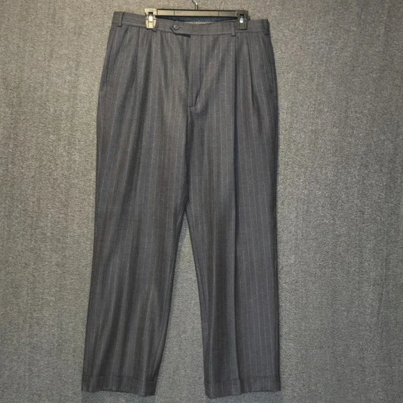Brooks Brothers 346 Men's Size 46R Grey Pinstripe Wool Suit Pants 35 x 30